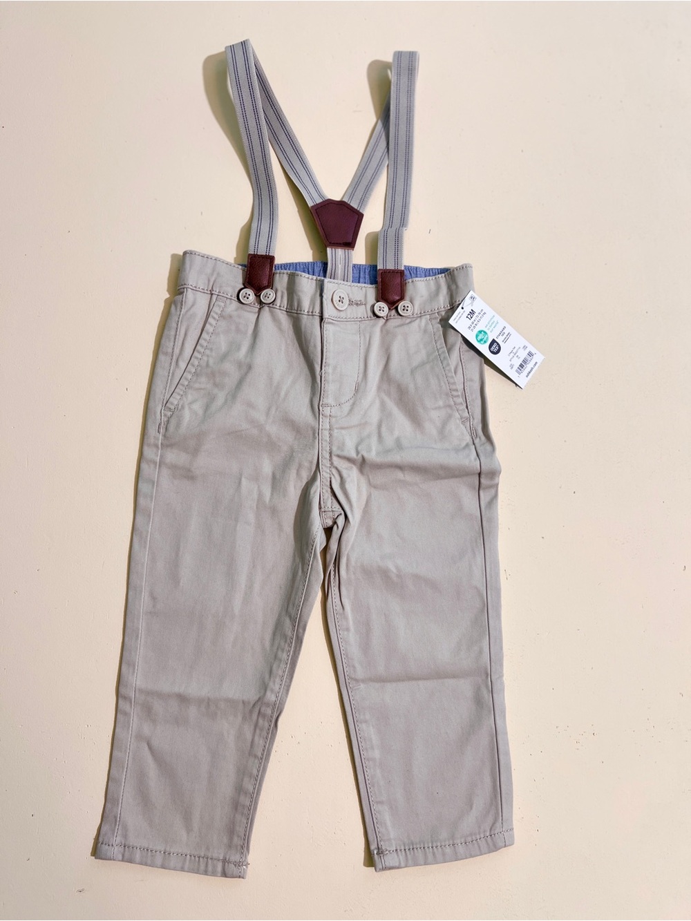 OshKosh B’gosh Toddler Boys Khaki Pants with Suspenders Size 12M Formal wedding